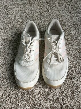 Adidas Women's Off-White Golf Sneakers with Pink Stripes